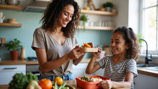 A mom making lunch with daughter